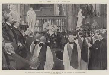 The Funeral of Mr Gladstone, our Future King offering his Condolence to Mrs Gladstone at the Graveside in Westminster Abbey